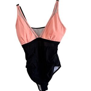 Color Block One Piece Swimsuit Mesh Inset XXL